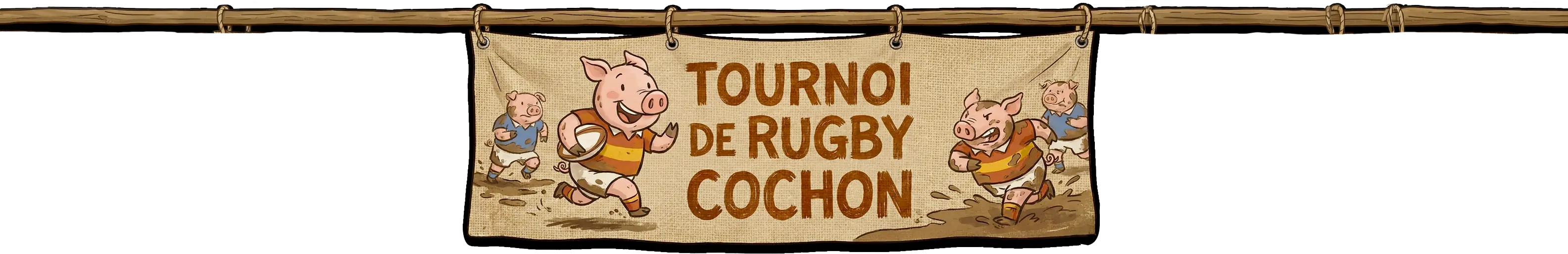 Étendard du Tournoi de Rugby Cochon - Un cochon jouant au rugby